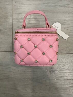 Pink Quilted Cosmetic Case with Crystal Stud Accents